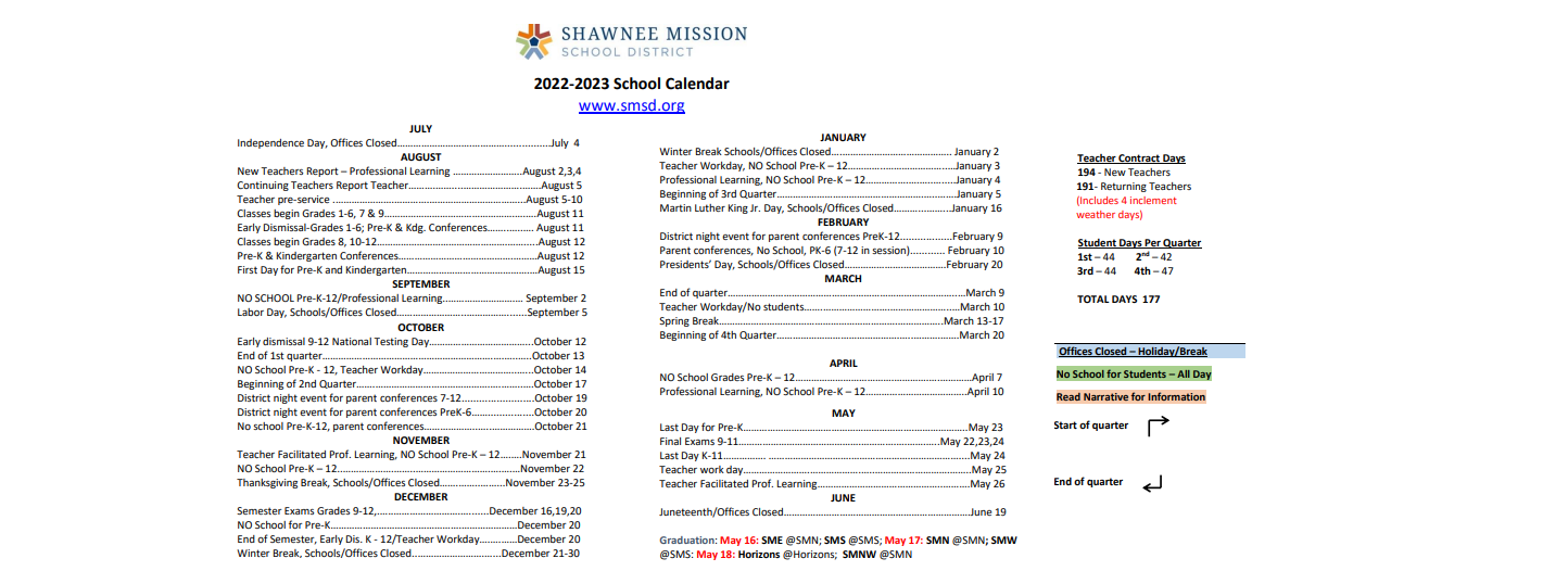 District School Academic Calendar Key for Broken Arrow Elem