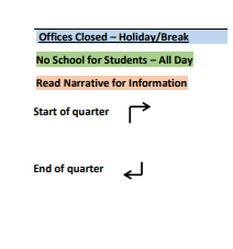 District School Academic Calendar Legend for Pawnee Elem