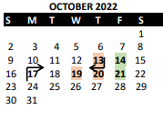 District School Academic Calendar for Indian Hills Middle for October 2022