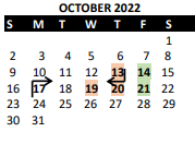 District School Academic Calendar for Bonjour Elem for October 2022