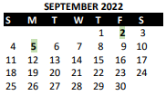 District School Academic Calendar for South Park Elem for September 2022