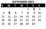 District School Academic Calendar for Bluejacket-flint for September 2022