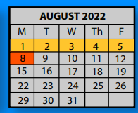 District School Academic Calendar for Schilling Farms Middle School for August 2022