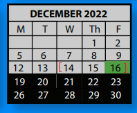 District School Academic Calendar for Southwind Elementary School for December 2022