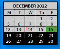 District School Academic Calendar for Lucy Elementary School for December 2022