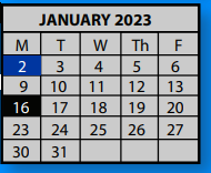 District School Academic Calendar for Bartlett High School for January 2023