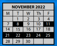 District School Academic Calendar for Schilling Farms Middle School for November 2022