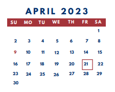 District School Academic Calendar for Shelby County East Middle School for April 2023