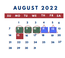 District School Academic Calendar for Wright Elementary School for August 2022