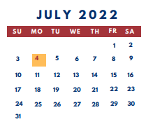 District School Academic Calendar for Southside Elementary School for July 2022