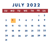 District School Academic Calendar for Wright Elementary School for July 2022