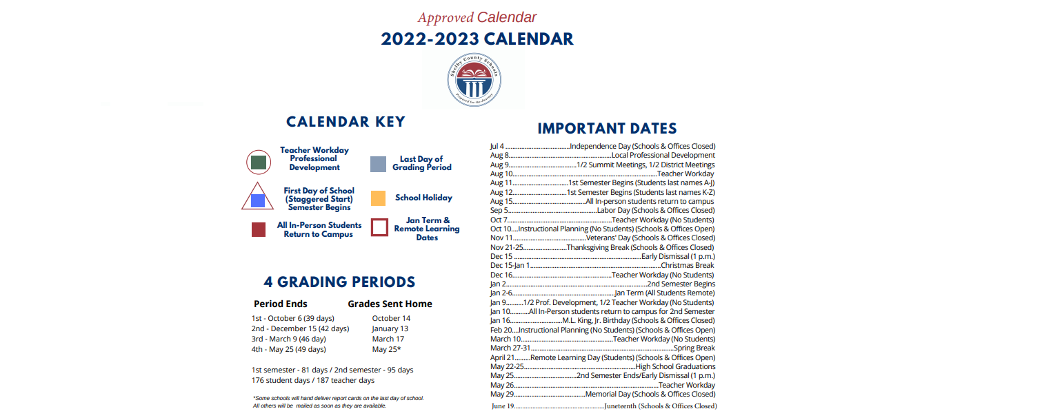 District School Academic Calendar Key for Wright Elementary School