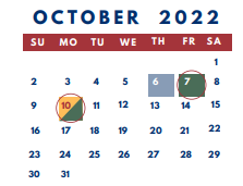 District School Academic Calendar for Wright Elementary School for October 2022