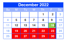 District School Academic Calendar for Sheldon Jjaep for December 2022
