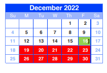 District School Academic Calendar for Stephanie Cravens Early Childhood for December 2022