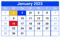 District School Academic Calendar for Sheldon 6th Grade Campus for January 2023