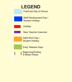 District School Academic Calendar Legend for L E Monahan Elementary