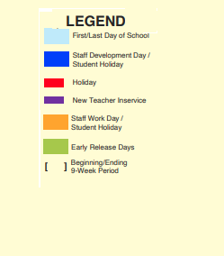 District School Academic Calendar Legend for C E King High School