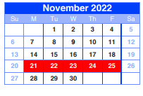 District School Academic Calendar for C E King High School for November 2022
