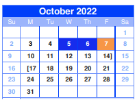 District School Academic Calendar for Sheldon 6th Grade Campus for October 2022