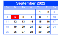 District School Academic Calendar for Sheldon 6th Grade Campus for September 2022