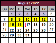 District School Academic Calendar for Washington Elementary for August 2022