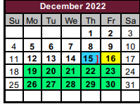 District School Academic Calendar for Jefferson Elementary for December 2022