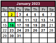 District School Academic Calendar for Washington Elementary for January 2023