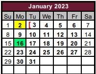 District School Academic Calendar for Jefferson Elementary for January 2023