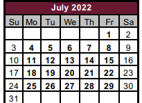 District School Academic Calendar for Cooke/fannin/grayson Co Juvenile P for July 2022