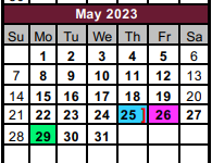 District School Academic Calendar for Fred Douglass School for May 2023
