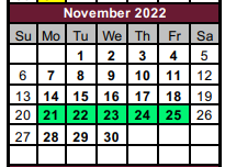 District School Academic Calendar for Douglass Learning Ctr for November 2022