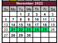 District School Academic Calendar for Henry W Sory Elementary School for November 2022