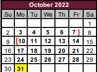 District School Academic Calendar for Tri Co Juvenile Detent for October 2022