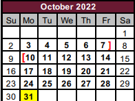 District School Academic Calendar for Sherman High School for October 2022