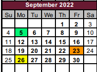 District School Academic Calendar for Tri Co Juvenile Detent for September 2022