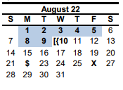District School Academic Calendar for Silsbee H S for August 2022