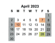 District School Academic Calendar for Juvenile Detention Ctr for April 2023