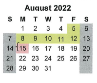 District School Academic Calendar for Welder Elementary for August 2022