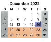 District School Academic Calendar for E Merle Smith Junior High for December 2022