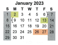 District School Academic Calendar for Juvenile Detention Ctr for January 2023