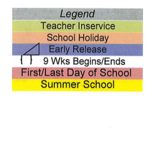 District School Academic Calendar Legend for Sinton Elementary