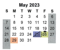 District School Academic Calendar for Juvenile Detention Ctr for May 2023