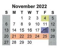 District School Academic Calendar for Juvenile Detention Ctr for November 2022