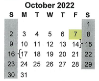 District School Academic Calendar for Juvenile Detention Ctr for October 2022