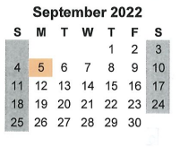District School Academic Calendar for Welder Elementary for September 2022
