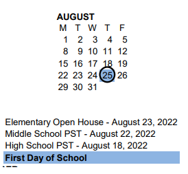 District School Academic Calendar for Flex - 45 for August 2022