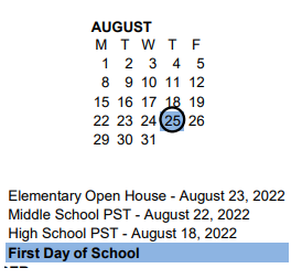 District School Academic Calendar for Memorial Middle Sch - 04 for August 2022