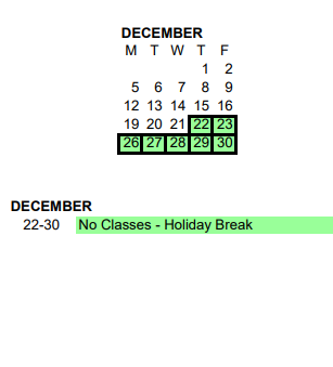 District School Academic Calendar for Washington Hi Sch - 01 for December 2022