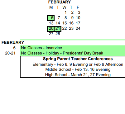 District School Academic Calendar for Memorial Middle Sch - 04 for February 2023